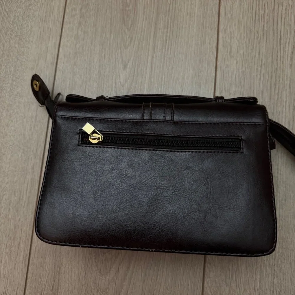 Petek 1855 Men's Wristlet Purse Handbag Leather Brown Gold Tone Hardware